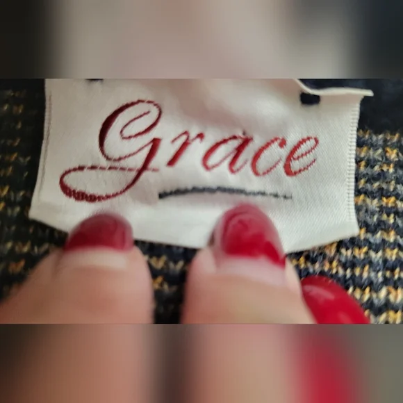 Vintage (90s) Grace Navy and Gold Button-Up Cardigan Sweater | Size Small - Picture 5 of 6